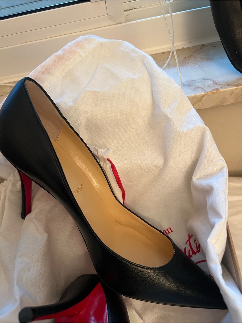 Christian Louboutin Black Leather Pumps with Red Soles